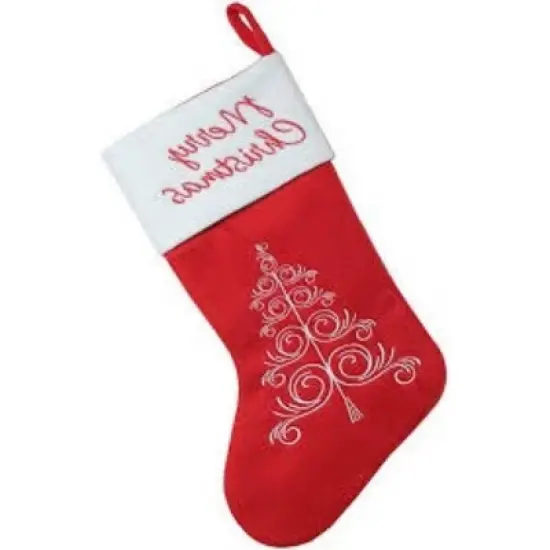 Northlight 15.75" Red and White Merry Christmas Tree Stocking with Cuff image {2}