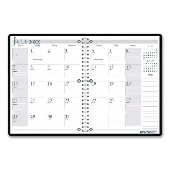Recycled Three-Hole Punched Wirebound Academic Monthly Planner, 11 x 8.5, Black Cover, 14-Month: July 2025 to Aug 2026 image {1}