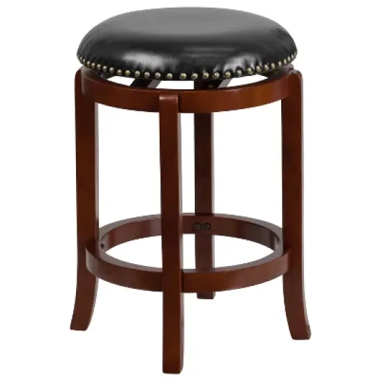 Flash Furniture 24'' High Backless Wood Counter Height Stool with LeatherSoft Swivel Seat image {7}