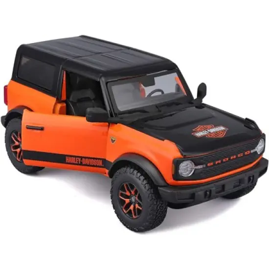 2021 Ford Bronco Badlands Orange and Black "Harley Davidson" "H-D Custom" Series 1/24 Diecast Model Car by Maisto image {1}