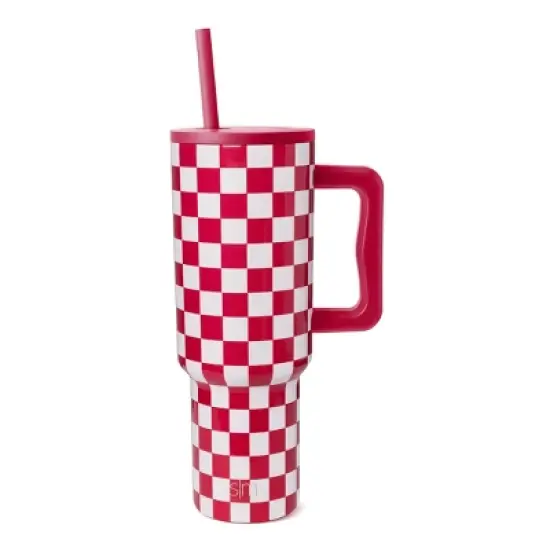 Simple Modern 40oz Trek Checkmate Straw Tumbler Red/White: Stainless Steel, Dishwasher-Safe, Cold Beverages, All Ages image {3}