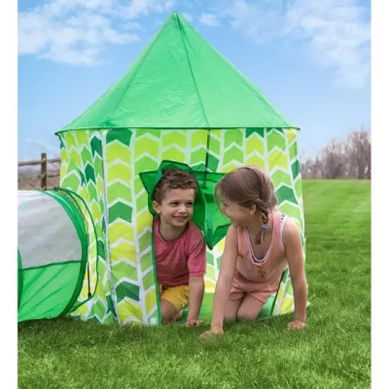 HearthSong Indoor Outdoor Two Green Pop-Up Play Tents and Two Tunnels for Kids image {13}