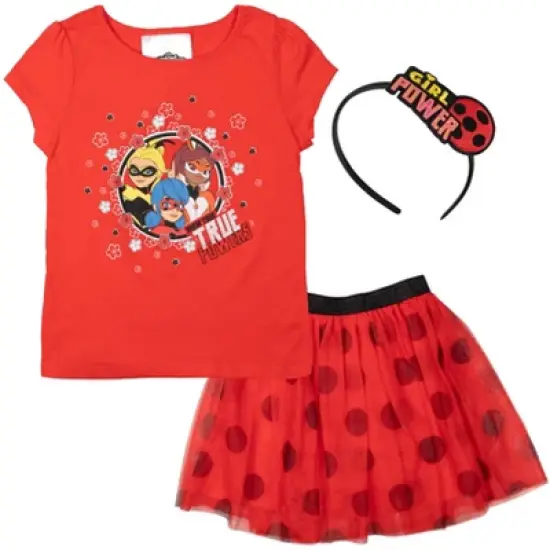 Miraculous Ladybug Rena Rouge Girls T-Shirt Skirt and Headband 3 Piece Outfit Set Little Kid to Big Kid  image {8}