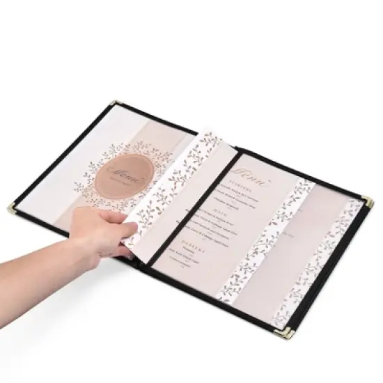 WeChef 20 Menu Cover 10 View Double Stitch Black Trim 8 1/2"x11" Cafe Fold 5 Page Book image {4}