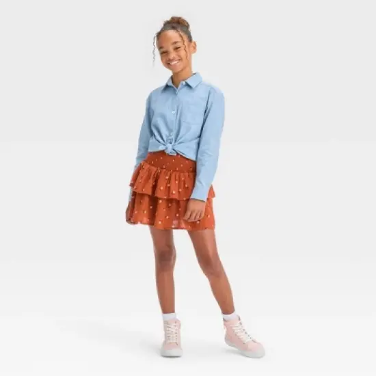 Girls' Long Sleeve Button-Down Woven Top - Cat & Jack&trade; Light Wash image {2}