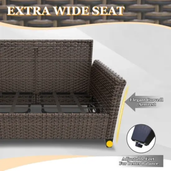 EAGLE PEAK Ocean Vista Outdoor Wicker Patio Sofa, Variated All-weather PE Wicker Loveseat with Cushions image {3}
