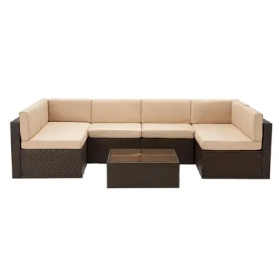 Rbied 7-Piece Wicker Outdoor Sofa Sectional Set Conversation Sets with Cushions image {14}