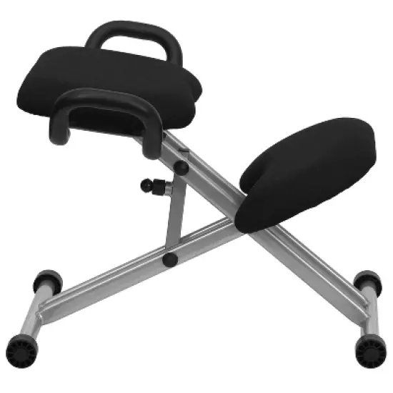 Emma and Oliver Ergonomic Kneeling Office Chair with Handles in Black Fabric image {4}