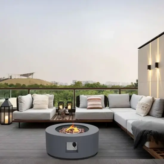 UPHA 28-inch Outdoor Round Fire Pit Table Propane for Outside Patio with Tank Cover image {9}