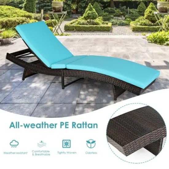 Tangkula 2-Piece Patio Adjustable Rattan Chaise Lounge Chair Folding Reclining Wicker Chair image {5}