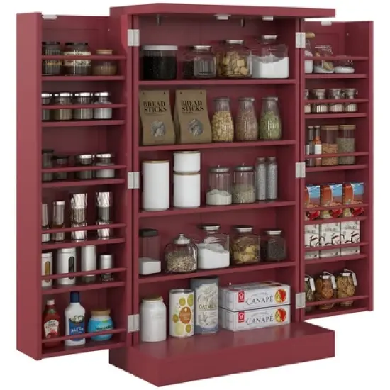 HOMCOM 41" Kitchen Pantry Storage Cabinet, Freestanding Kitchen Cabinet with Double Doors, 5-Tier Shelf, 12 Spice Racks and Adjustable Shelves image {7}