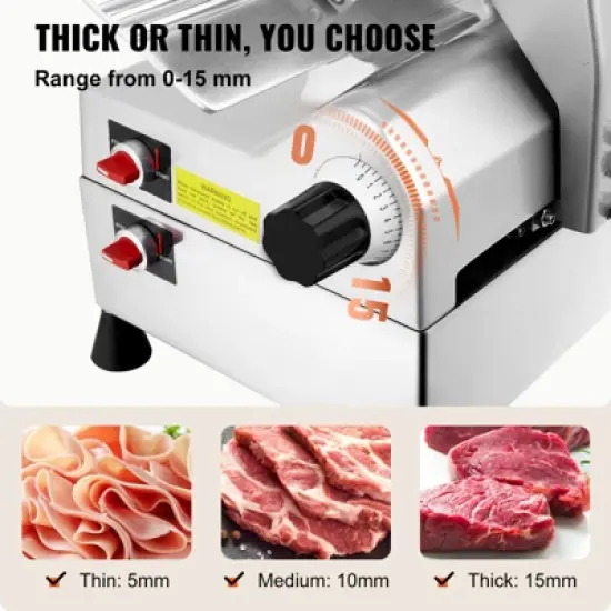 VEVOR Automatic Meat Slicer, 540W Deli Slicer, 2 PCS 10" Stainless Steel Removable Blade, 0-15mm Adjustable Thickness, Child Lock Protection image {3}