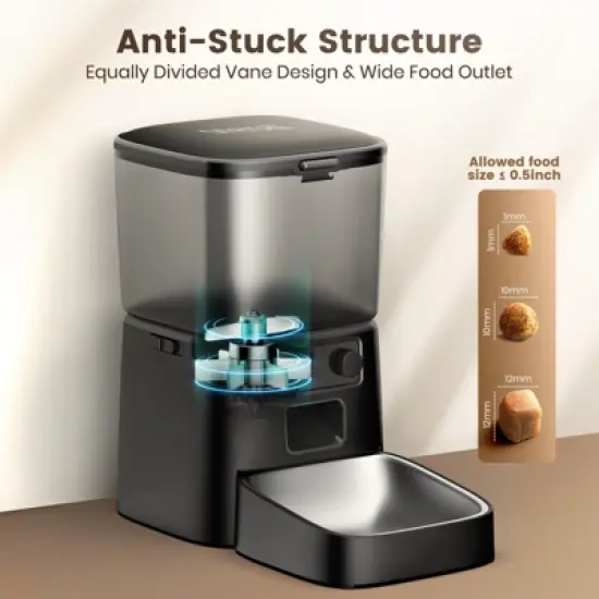 Oneisall PFD-001 PRO Automatic Dog and Cat Feeder, WiFi Cat Food Dispenser with App Control image {5}