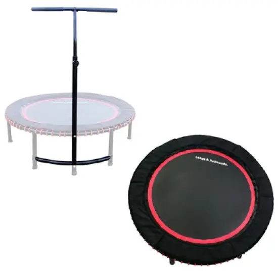 LEAPS & REBOUNDS 48" Adjustable Stability Bar Attachment with 48" Mini Fitness Trampoline and Home Gym Rebounder for Cardio Exercises, Red image {6}