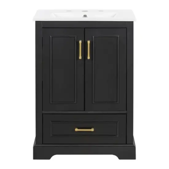 Whisen 30" Bathroom Vanity with Sink, MDF/Solid Wood Frame, 1 Divider Drawer & 2 Soft-Close Doors with Shelf image {8}