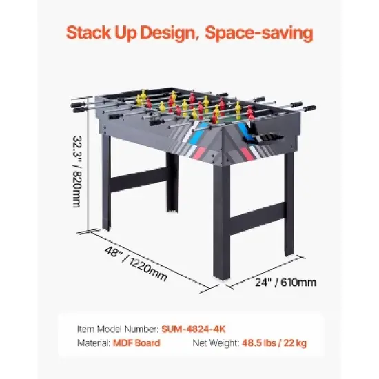 VEVOR 4-in-1 Combo Game Table Set, 48" Air Hockey Table, Multi Combination Table with Air Hockey, Pool Billiard, Foosball, Ping Pong, Grey image {7}