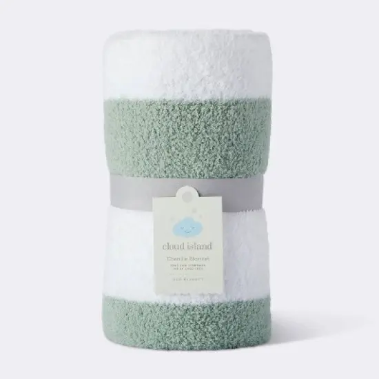Chenille Stripe Baby Blanket - Green and White Stripe - Cloud Island&trade; image {3}