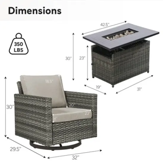 Buenhomino 5pcs Wicker Patio seating Furniture Fire Pit Set with Swivel Chairs for Garden Porch Backyard image {4}