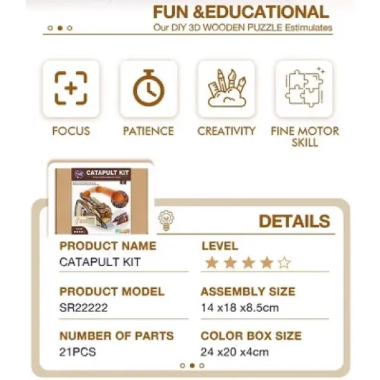 LIVEVIE 3D Wooden Catapult Kit &ndash; STEM Toy for Kids, Build & Explore Force, Trajectory, Levers, Educational Fun image {5}