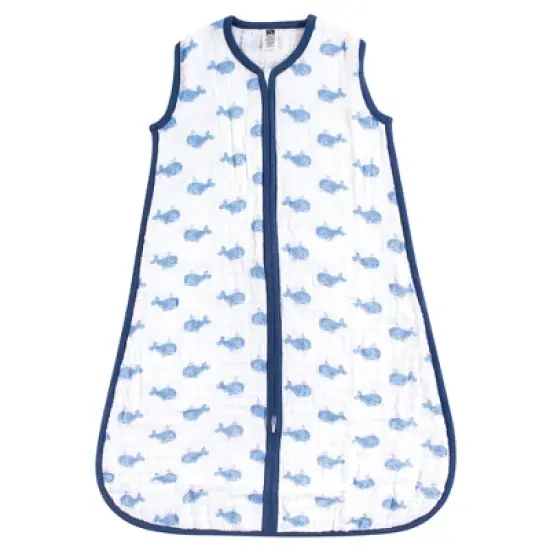 Hudson Baby Infant Boy Muslin Cotton Sleeveless Wearable Sleeping Bag, Sack, Blanket, Blue Whale image {3}
