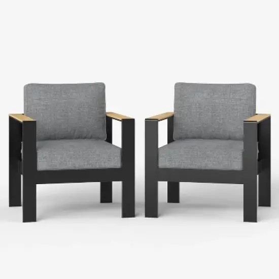 LayinSun Outdoor Patio Furniture Aluminum Armchair, All-Weather Metal Chair with 5" Thick Cushions for Porch, Balcony image {1}