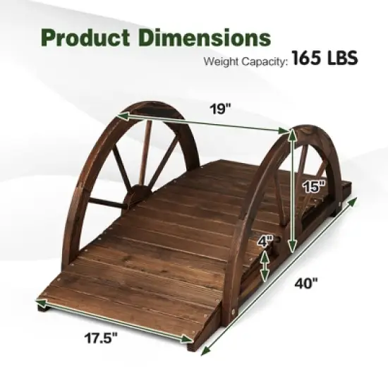 Costway 3.3FT Garden Bridge Classic Arc Wooden Bridge Decorative Garden Landscape image {3}