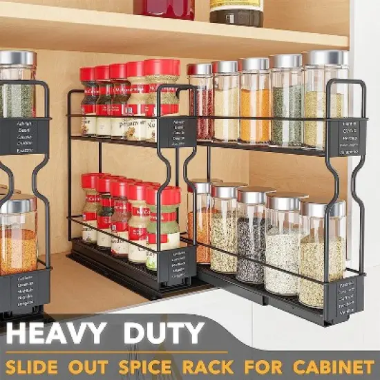 Pull Out Spice Rack Organizer(no jars included) for Cabinet,with Labels,2 Drawers 2-Tier image {5}