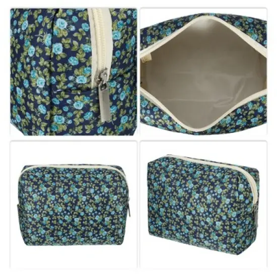 Unique Bargains Portable Peony Makeup Bag Green Blue 1 Pc image {2}
