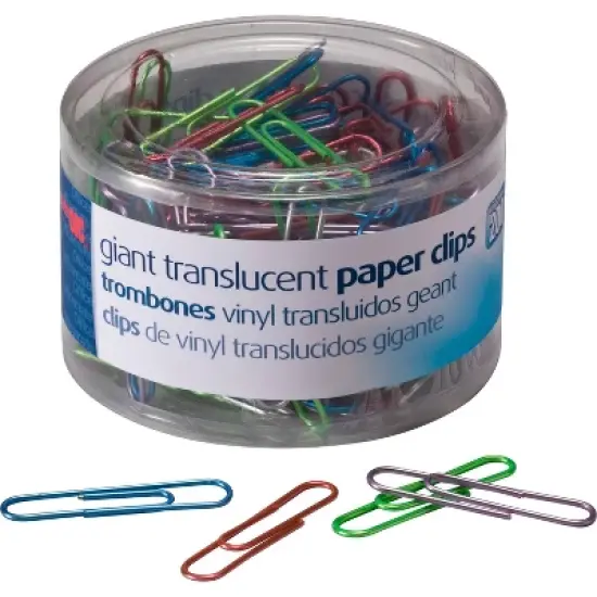 Officemate Translucent Paper Clips Vinyl Giant 200/Tub BE/PE/GN/RD/SR 97212 image {1}