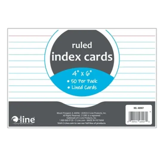 C-Line&reg; Index Cards, 4" x 6", White, Ruled, 50 Per Pack, 10 Packs image {2}