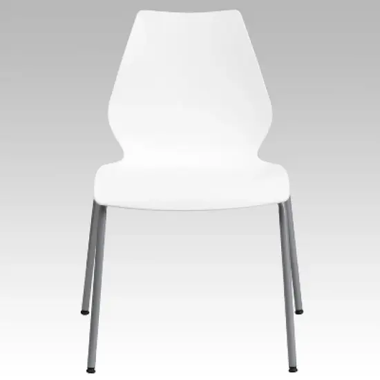 Flash Furniture HERCULES Series 770 lb. Capacity White Stack Chair with Lumbar Support and Silver Frame image {8}