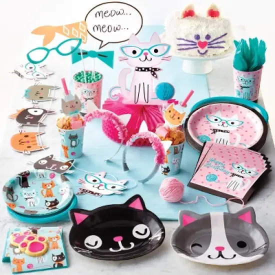 24ct Cat Party Dessert Plates Blue image {1}