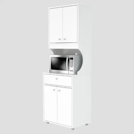 1 Drawer Kitchen/Microwave Storage Cabinet with Open Space White - Inval image {7}