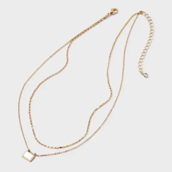 Gold Mop Rectangle 2 Row Necklace - A New Day&trade; Gold: Nickel-Free Metal, Lobster Claw Clasp, Multi-Strand Design, 16" Length image {2}