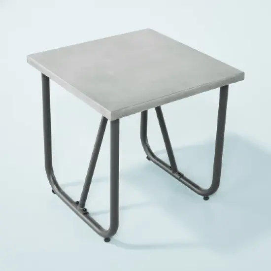 Square Faux Concrete & Metal Outdoor Accent Table - Dark Gray - Hearth & Hand&trade; with Magnolia image {3}