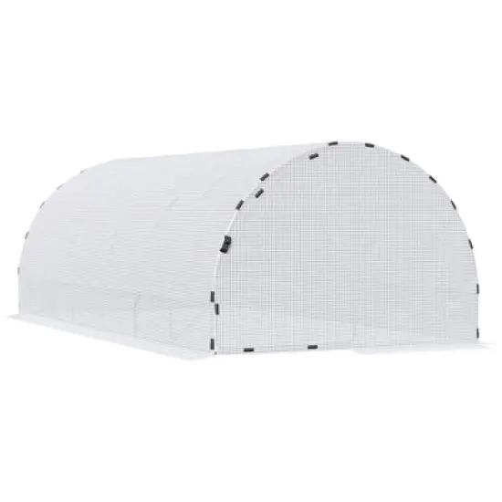 Outsunny 20' x 10' x 7' Large Walk-in Greenhouse, Steel Frame, PE Cover, 2 Doors, Outdoor Tunnel Hoop Hot House Kit, White image {3}