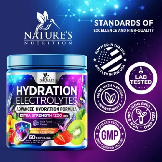 Daily Electrolyte Drink Mix Best Multivitamin Hydration Supplement 6 Electrolyte - 60 Servings By Nature's Nutrition image {2}