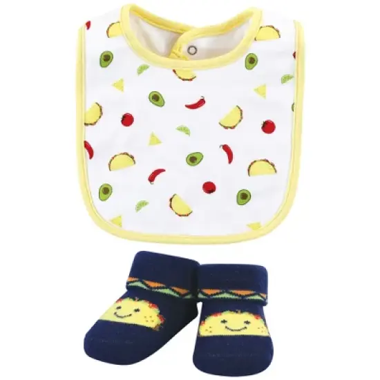 Hudson Baby Infant Boy Cotton Bib and Sock Set, Handsome Taco, One Size image {3}