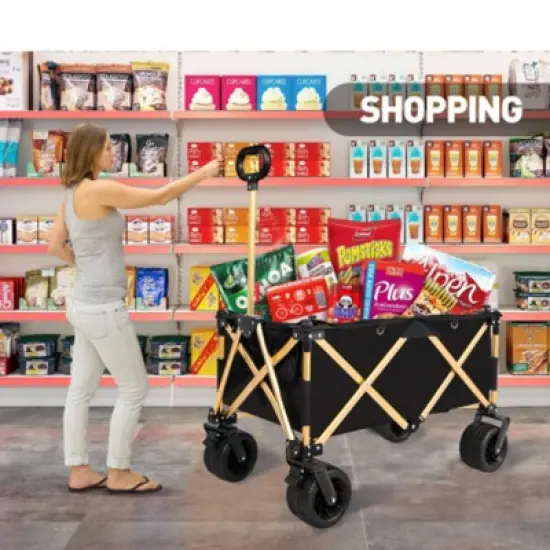 FURNIinspire Outdoor Serving Carts Aluminum Alloy Folding Wagon Utility Beach Wagon Cart for Sand with Big Wheels, Black, 38"*21.5"*34.5" image {4}