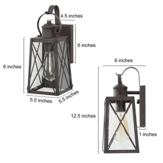 2pk 12.5" Metal/Glass "X" Outdoor Wall Lamps Rusty - LNC image {11}