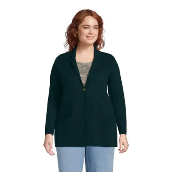 Lands' End Women's Fine Gauge Cotton Button Front Blazer Sweater image {6}