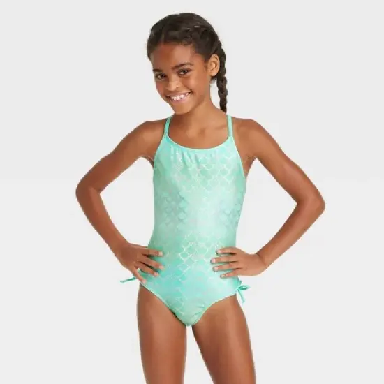 Girls' Fancy Scales One Piece Swimsuit - Cat & Jack&trade;️ Light Teal Green image {3}