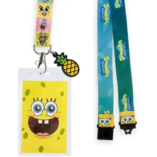 Nickelodeon SpongeBob SquarePants Lanyard With Badge Breakaway ID Holder and 2" Pineapple Rubber Charm Multicolored image {1}