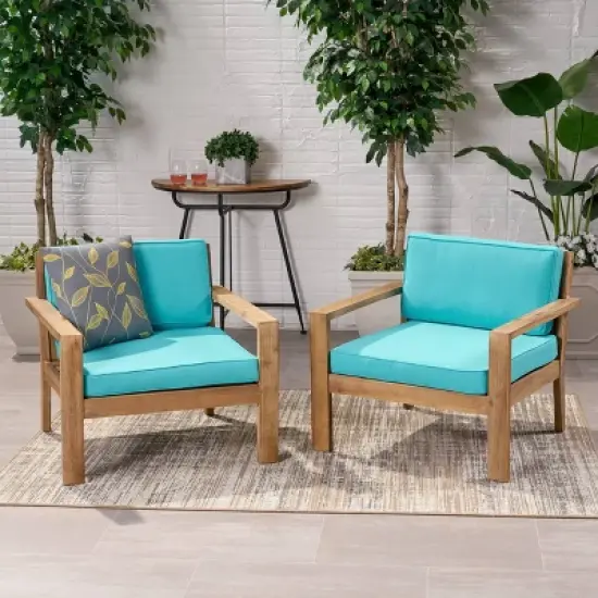 Santa Ana 2pk Acacia Wood Club Chairs: Weather-Resistant with Polyester Cushions - Christopher Knight Home image {5}