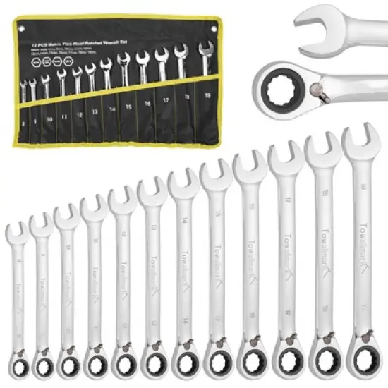Reversible Ratcheting Wrench Set with Roll Pouch - Combination Metric Sizes for Professional Mechanics image {8}