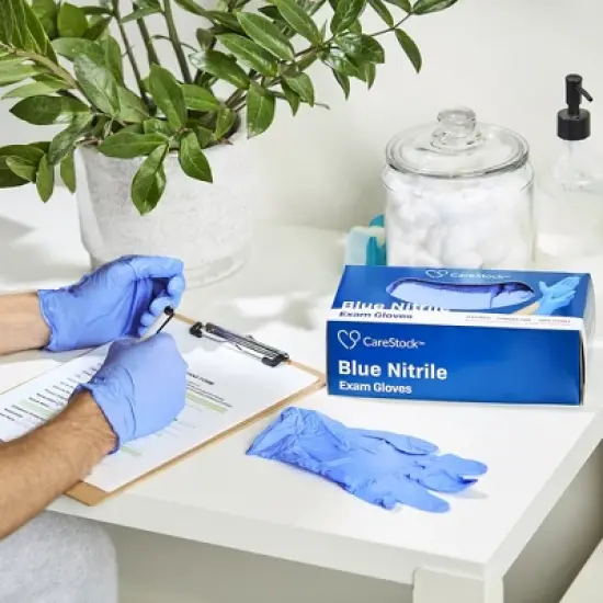 CareStock Blue Nitrile Exam Gloves - Powder Free, Slip-Resistant, Disposable, 10 Boxes image {3}