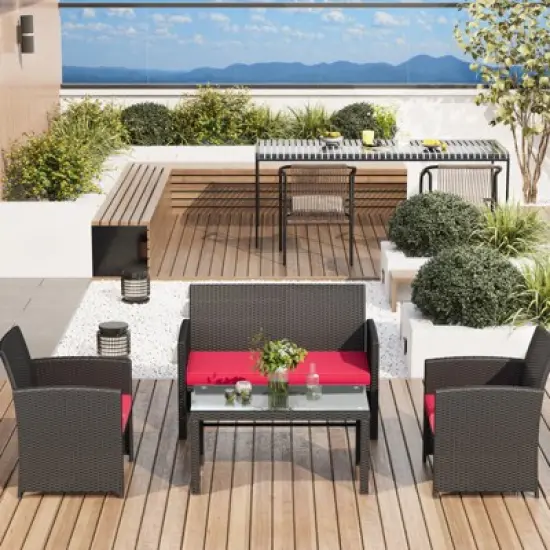 EROMMY 4 PCS Outdoor Seating Group with Cushions for 4 Person image {9}