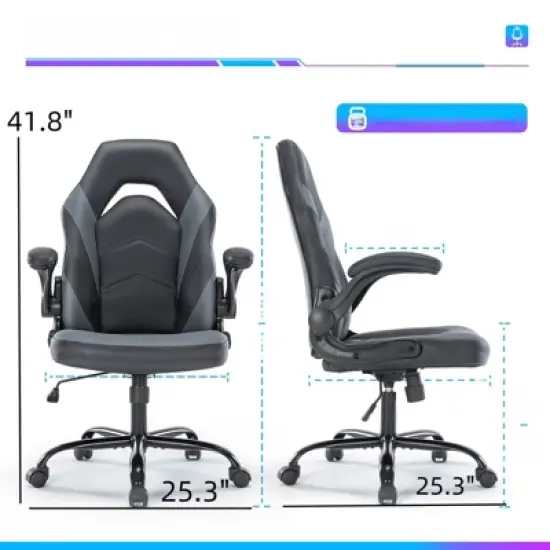 DSVIMOY Swivel Office Chair with Lumbar Support and S-shaped Backrest, Gaming Chair with Padded Armrests, Gray, 25.3"*41.8"*25.3" image {2}