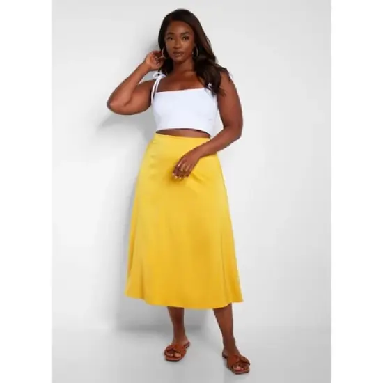 Women's Essential Satin Shift Skirt - Yellow image {2}