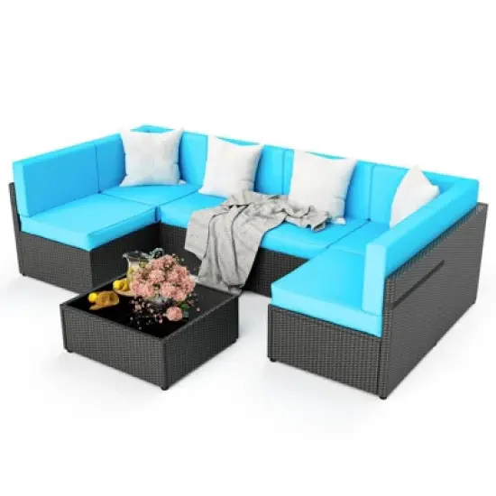 Pamapic 7-Piece Wicker Outdoor Sectional Set with Coffee Table and Cushions image {9}